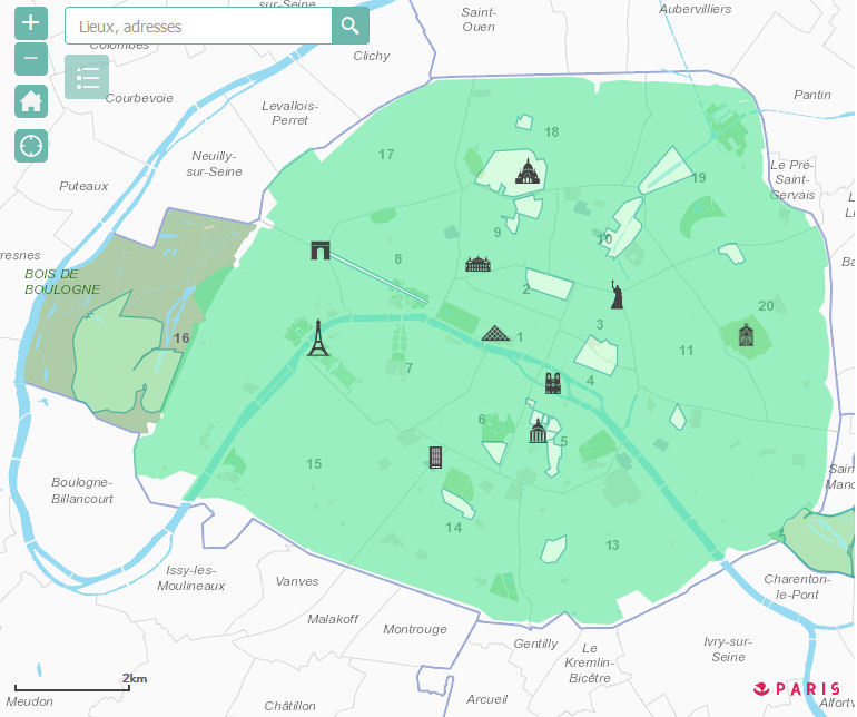 France Paris carfree day 25th September 2016 Paris carfree map