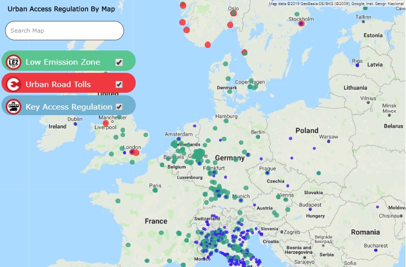 mapiranje zona ograničenja prometa emisija u gradskim cestarinama