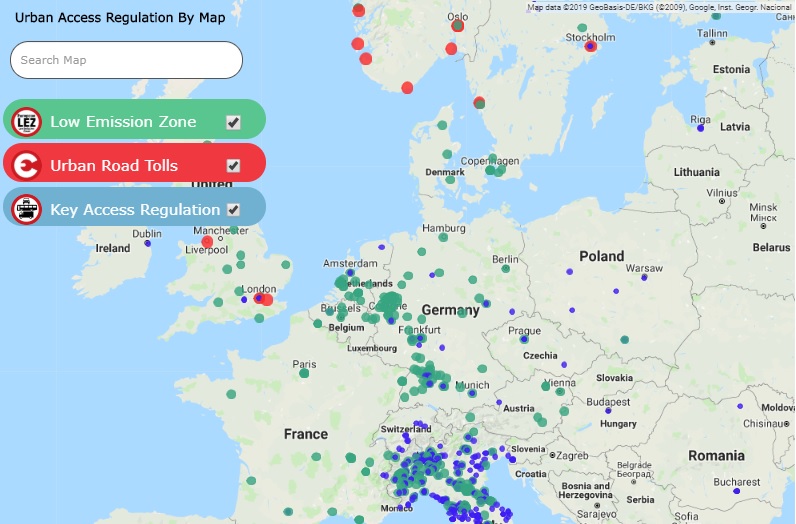 map low emission zone traffic restrictions urban road tolls